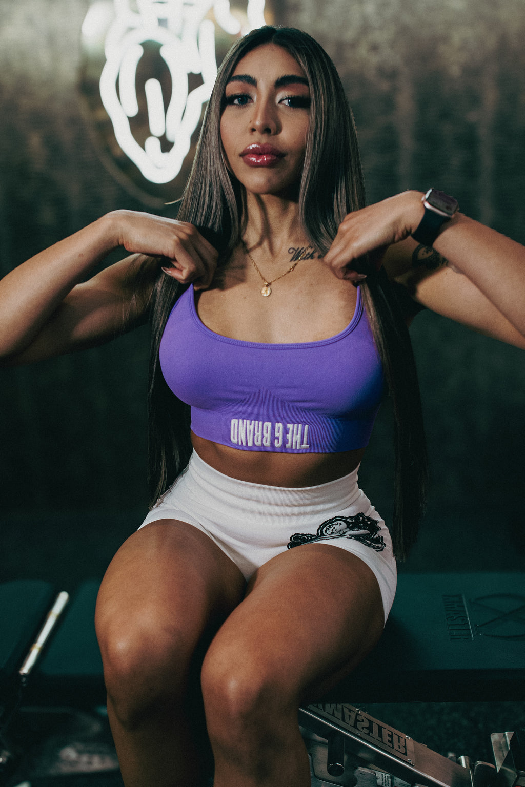 SKULL CROSS BACK SPORTS BRA! (PURPLE)